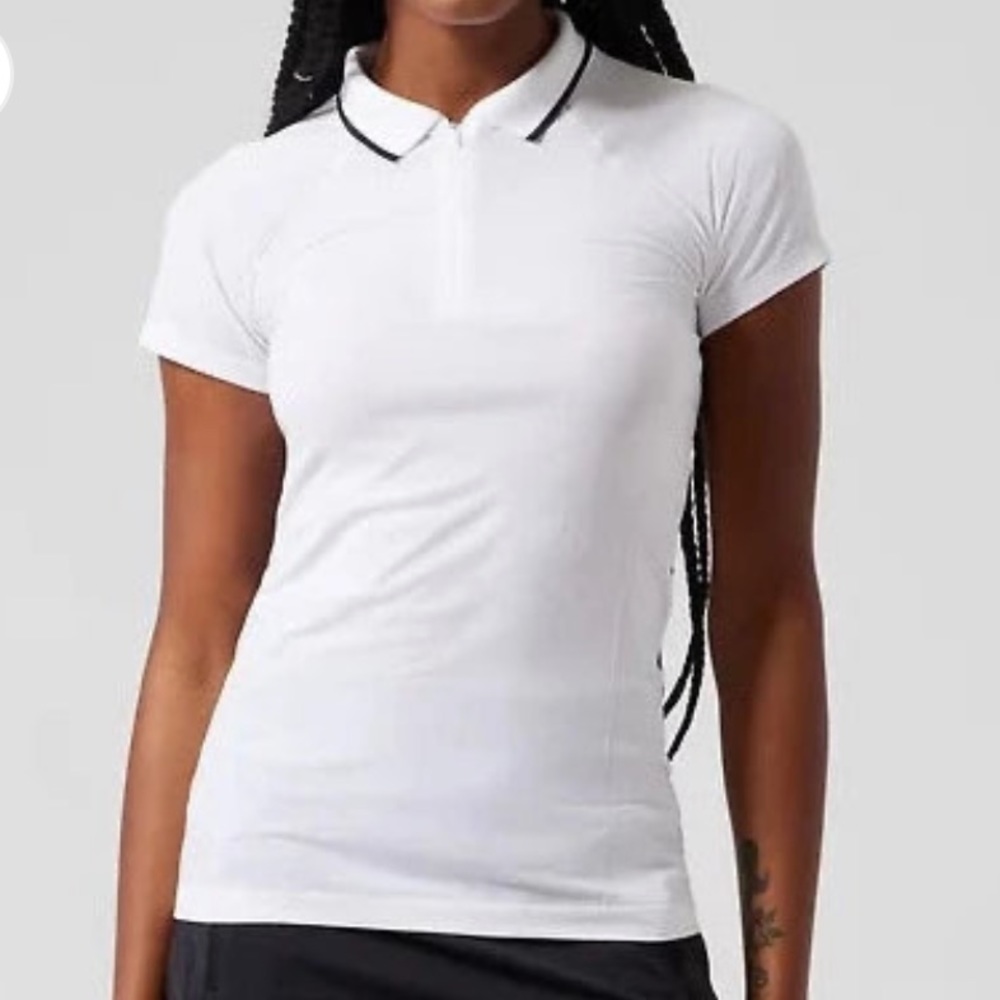 Athleta White Short Sleeve Stretch Zip Workout Tennis Shirt Top- Size Medium